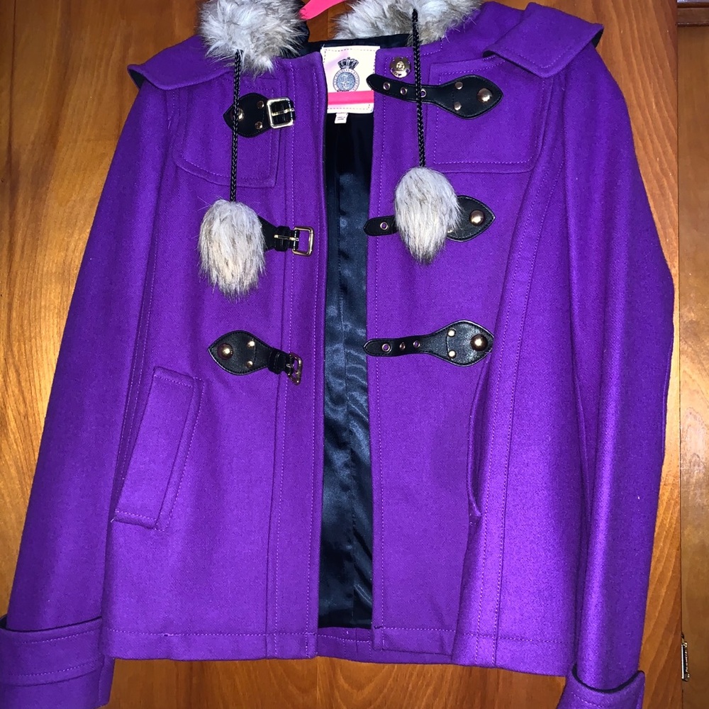 Juicy Couture Iris Purple Pom Pom Coat